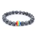 Snowflake stone beaded bracelet featuring a colorful rainbow accent bead for women - Snowflake