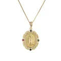 Collana con ciondolo Vergine Maria placcata in oro con zirconi colorati e trama a spiga - Stile Pietra Colorata Ovale (CN001212CX)