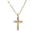 Collana con ciondolo a croce placcata in oro con zirconi colorati su catena sottile - Croce Crocifisso di Gesù Colorata (CN001565YS Colorato)