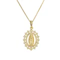 Collana con ciondolo Vergine Maria placcata in oro e aureola di zirconi cubici - Stile Rotondo a Raggio di Sole (CN001213CX)