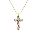 Collana a croce dorata con zirconi colorati su una classica catena veneziana - Croce Colorata Patchwork Geometrico (CN001567YH Colore)