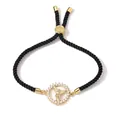 Adjustable Tree of Life bracelet with gold angel pendant and zircon inlay on black rope - Angel
