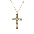 Collana con croce dorata e pietre di zircone colorate con catena a torsione lucida - Croce Colorata Pavé Vintage (CN001568YS)
