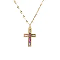 Collana con ciondolo a croce placcata oro con zirconi colorati e catena sottile - Croce in Pietra Preziosa Colorata Rettangolare (CN001566YS)