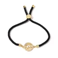Adjustable black cord bracelet with gold tree of life and family silhouette charm - Family