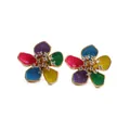 Orecchini a fiore con cinque petali colorati, placcatura in oro e zirconi brillanti - Colorato