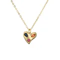 Golden heart necklace featuring blue, orange, and red gemstones on a fine link chain - Heart Style 1
