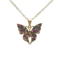 Goldene hohle Schmetterlingshalskette mit bunten Zirkonia und feiner Gliederkette - Bunter Schmetterlingsanhänger