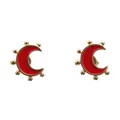 Minimalistische Mond-Ohrstecker aus Gold mit roter Emaille und kleiner Perlenverzierung - Rot