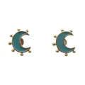 Minimalistische mondförmige Ohrringe aus vergoldetem Messing mit Inlays in Blaugrün - Grün
