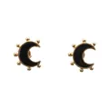 Vergoldete Mondsichel-Ohrstecker mit schwarzem Emaille-Inlay und kleinen Kugeln - Schwarz