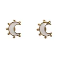 Minimalistische vergoldete Mondsichel Ohrringe mit weißem Emaille und Perlendetails - Weiß