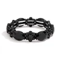 Elastisches Perlenarmband mit schwarzen facettierten Oval- und Blumenperlen in Glanzoptik - Gun-Black Ton Schwarzer Stein Stil (CB0055QQ)