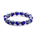 Turkish Evil Eye beaded bracelet with blue eye charms and silver rhinestone spacers - 10mm Evil Eye