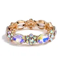 Gold flower bracelet featuring colorful AB crystal stones with elastic adjustment - AB Rainbow Style (CB0059QQ)