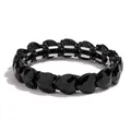 Elastic beaded heart bracelet with black faceted resin stones on a clean white background - Black (Gun Black Base)
