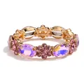 Golden bohemian stretch bracelet with purple oval crystals and pink rhinestone flowers - Purple Style (CB060QQ)