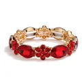 Golden stretch bracelet with vibrant red oval crystals and sparkling round stones - Bright Red Style (CB0058QQ)