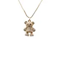 Collier pendentif ours doré avec zircons blancs et yeux noirs sur chaîne en or - Ours avec yeux en cristal noir plein de diamants