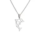 Minimalistische hohle Delphin Halskette aus Edelstahl mit geometrischem Origami Design - Silber-Delphin / 45+5cm