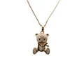 Collier ourson doré avec zircons blancs étincelants et chaîne vénitienne fine - Ours assis avec noeud papillon