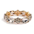 Elastic gold alloy bracelet with oval crystals and small rhinestone flowers - Gold Tone Clear Style (CB0057QQ)