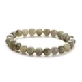 Macro detail of natural gray-white stone beaded bracelet showing unique textures and shine - Labradorite
