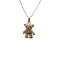 Collier ours doré avec incrustation de zircon étincelant et chaîne boîte délicate - Ours en diamant rayé noir et blanc