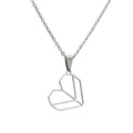 Minimalist silver heart pendant necklace with geometric origami style stainless steel chain - Heart / Silver