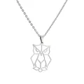 Minimalist silver stainless steel owl pendant necklace with geometric hollow design - Owl Pendant / Silver