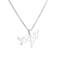 Polierte Edelstahl-Halskette mit einem geometrischen Origami-Wolf-Heul-Anhänger - Wolf Silhouette / Silber