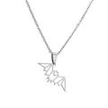 Minimalist silver stainless steel necklace featuring a hollow bat pendant on white background - Bat Charm / Silver