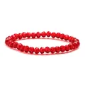 Sparkling 6mm red faceted crystal glass beaded bracelet with elastic cord on white background - Red