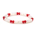 Sparkling crystal beaded bracelet with red round faceted and white cube beads in a minimalist loop - Red and White Spliced Style / Red