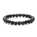 Sparkling black 8mm faceted crystal glass bead bracelet with earth bead cut design - Black