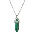Böhmische Edelstahlhalskette mit einem sechseckigen grünen Malachitstein-Anhänger - Malachite (CN000518)