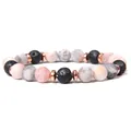 Armband aus natürlichem Lavastein und Jaspisperlen mit roségoldenen Zwischenstücken - Mattierte Ausführung / 5 Schwarze Lava/Rosa Zebra