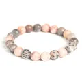 Yoga-Energie-Armband aus natürlichen Lava- und Rosa-Zebra-Steinen auf weißem Hintergrund - Rosa Zebra Glänzend