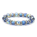 Sparkling 10mm blue faceted crystal bead bracelet with gold rhinestone spacers - 10mm Blue
