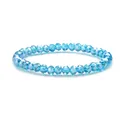 Sparkling light blue 6mm faceted crystal glass bead bracelet for women on white background - Lake Blue