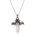 Gothic Fledermausflügel Halskette mit weißem sechseckigem Kristallanhänger in Silber - Weißer Stein (CN000501) Edelstahlkette