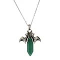 Gothic Fledermausflügel Halskette mit grünem Hexagon-Kristall an Silberkette - Grüner Aventurin (CN000502) Edelstahlkette