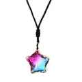 Star-shaped rainbow crystal pendant necklace with golden metal frame on white background - Blue Rose Gradient Star