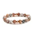 Naturstein-Armband mit Marmormuster und roségoldenen Metall-Zwischenperlen - Mattierte Ausführung / Rotes Netzwerk/Rosa Zebra