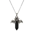 Gotischer Fledermausflügel-Anhänger mit schwarzem Kristall an einer Silberkette - Schwarzer Achat (CN000499) Edelstahlkette