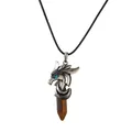 Natural crystal hexagonal pillar necklace with vintage silver dragon head and tiger eye stone - Tiger Eye Wax Rope