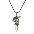 Dragon head natural crystal hexagonal column pendant with a black cord necklace - Opalite Wax Rope