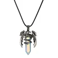 Collana drago argentata con ciondolo in opale esagonale e cordino cerato nero - Opale