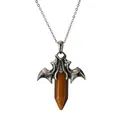 Gothic Fledermausflügel Anhänger mit sechseckigem Tigerauge-Stein an einer Silberkette - Tigerauge (CN000497) Edelstahlkette