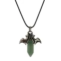 Gothic Fledermaus Halskette mit grünem sechseckigem Kristallprisma und silbernen Flügeln - Grüner Aventurin (CN000502) Wachsseil